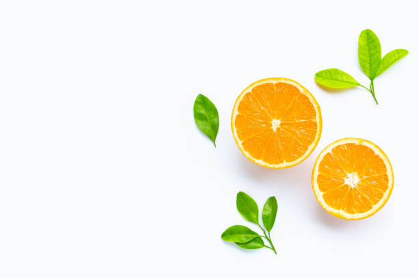istock Fresh orange citrus fruit with leaves isolated on white background. 1176748344