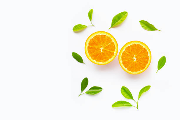 istock Fresh orange citrus fruit with leaves isolated on white background. 1176748365