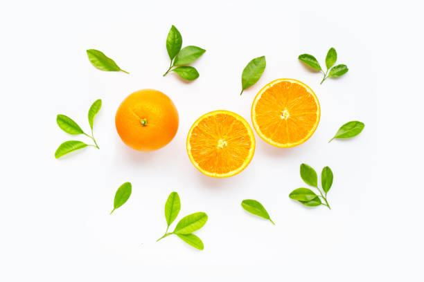 istock Fresh orange citrus fruit with leaves isolated on white background. 1176749265