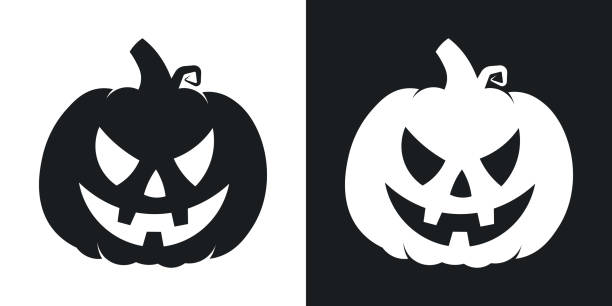 Pumpkin silhouette, halloween illustration. Vector icon on black and white background Pumpkin silhouette, halloween illustration. Two-tone vector icon on black and white background halloween lantern stock illustrations