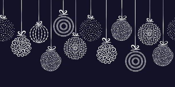 elegante weihnachtskugeln nahtloses muster, handgezeichnete bälle - ideal für textilien, tapeten, einladungen, banner - vektoroberflächendesign - weihnachten illustration stock-grafiken, -clipart, -cartoons und -symbole