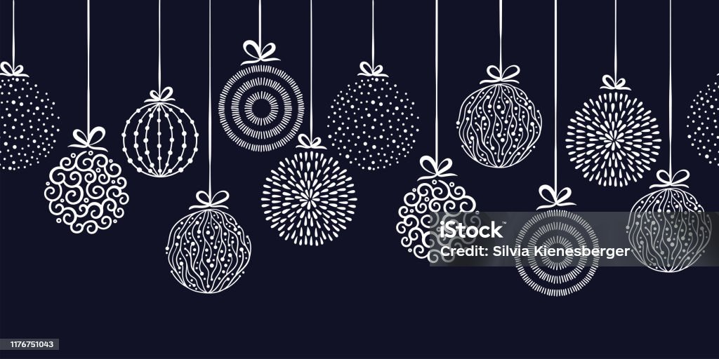 エレガントなクリスマスボーブルシームレスなパターン、手描きのボール - テキスタイル、壁紙、招待状、バナーのための素晴らしい - ベクター表面デザイン - クリスマスのロイヤリティフリーベクトルアート