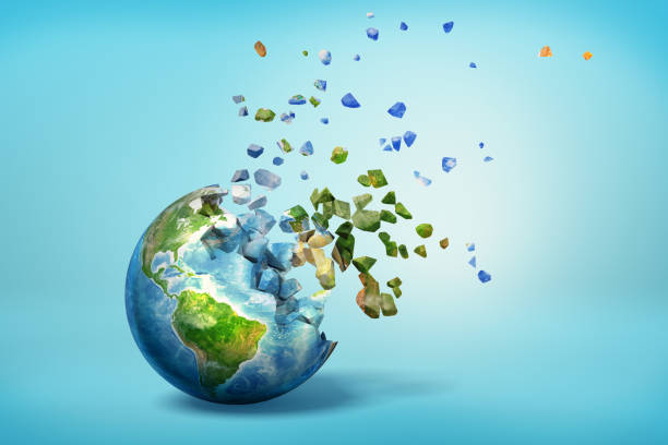 istock 3d rendering of earth globe wrecked on blue background 1176752469