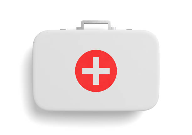 3d rendering of first aid medical box isolated on white background 3d rendering of first aid medical box isolated on white background. Healthcare industry. Medical supplies. Medicine and drugs. assembly kit stock pictures, royalty-free photos & images