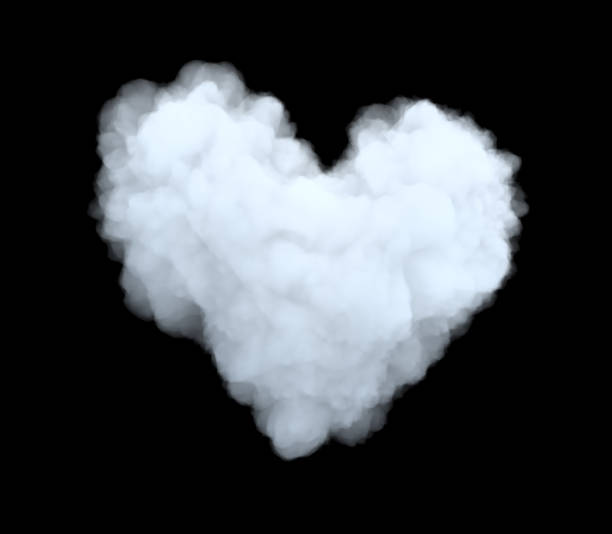 representación 3d de una nube cúmulo voluminosa blanca en forma de corazón sobre un fondo negro. - cotton cloud cloudscape cumulus cloud fotografías e imágenes de stock