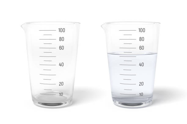 istock 3d rendering of two measuring cups one half filled with transparent liquid isolated on white background 1176755531