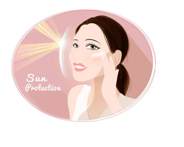 Vector illustration of Beauty girl apply cream for protection