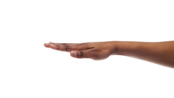 istock Outstretched black female hand isolated on white background 1176757616