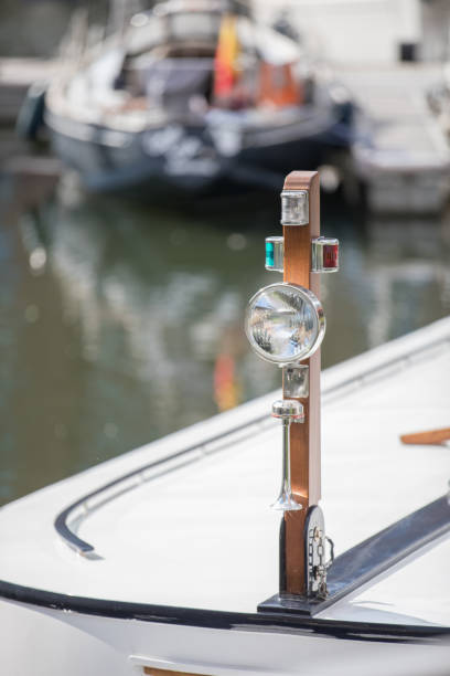 istock Front of ship boat in a dock showing a light 1176761259