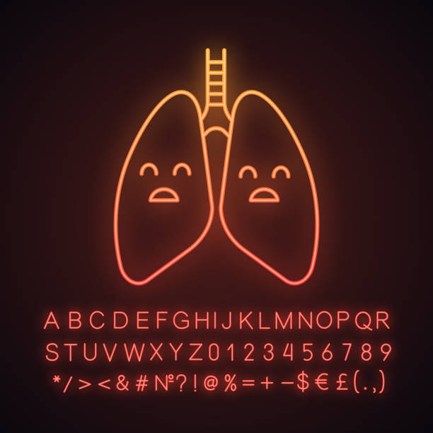 ilustrações, clipart, desenhos animados e ícones de ícone humano triste da luz de néon dos pulmões - inhaling human lung problems anatomy