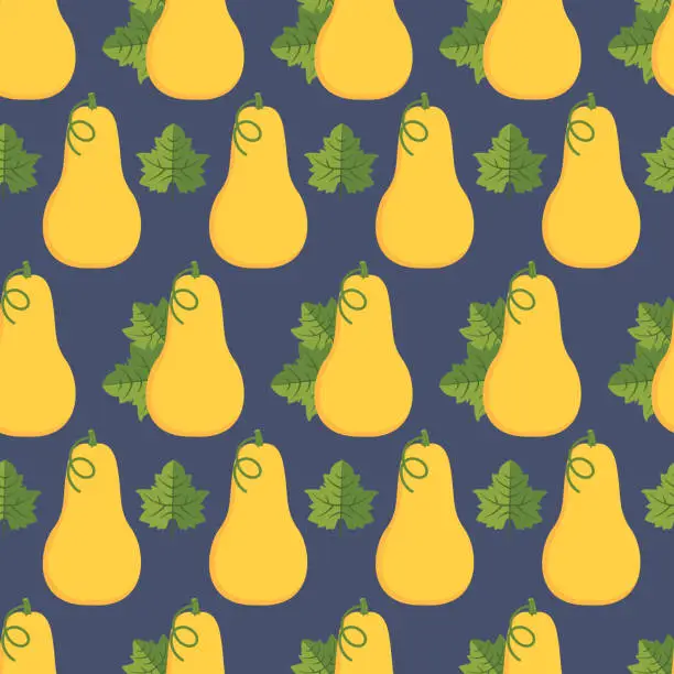 Vector illustration of Flat Design Autumn Seamless Butternut Squash Pattern