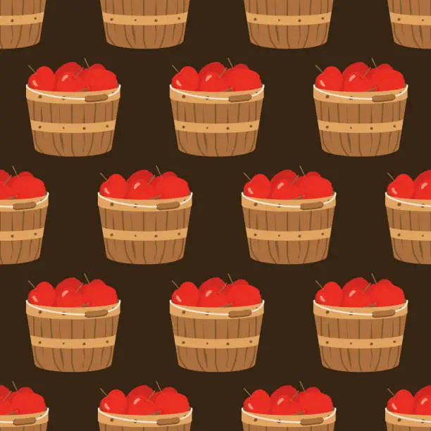 Vector illustration of Flat Design Autumn Seamless Apple Basket Pattern