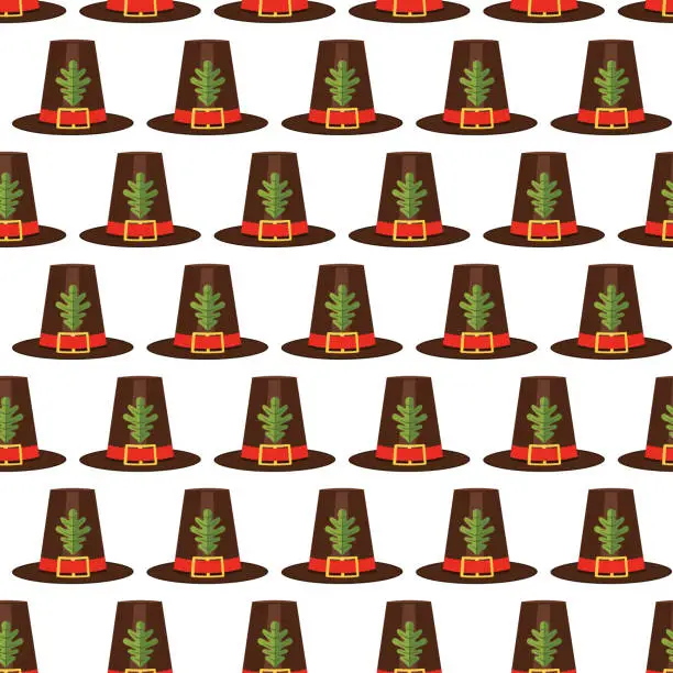 Vector illustration of Flat Design Autumn Seamless Pilgrim Hat Pattern