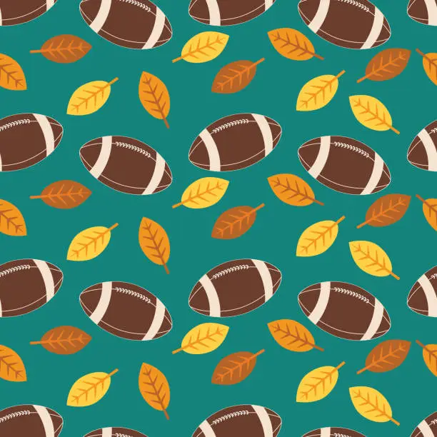 Vector illustration of Flat Design Autumn Seamless Football Pattern