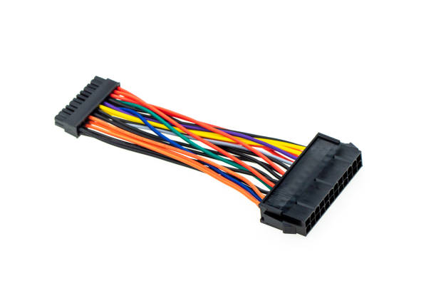 istock Image of connecting wires to a computer isolated on white background. Cable power to mini. Computer hardware. 1176767525