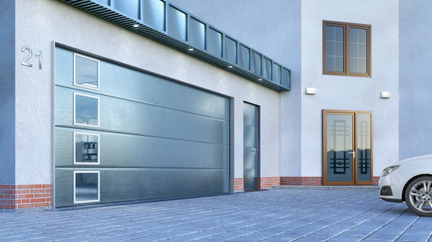 istock Garage entrance with sectional doors. 3d illustration 1176767839