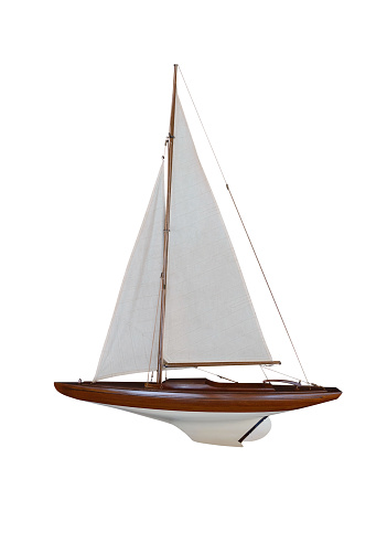 image of mock wooden sailboat isolated on white background
