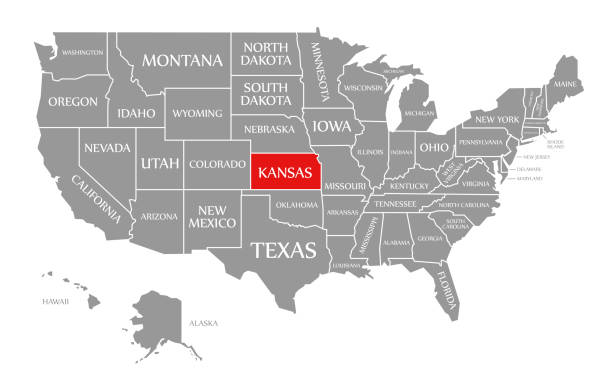 미국 지도에서 강조 표시된 캔자스 레드 - kansas map cartography county stock illustrations