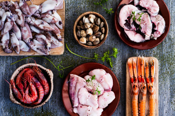 istock assortment of raw seafood on a table 1176772903