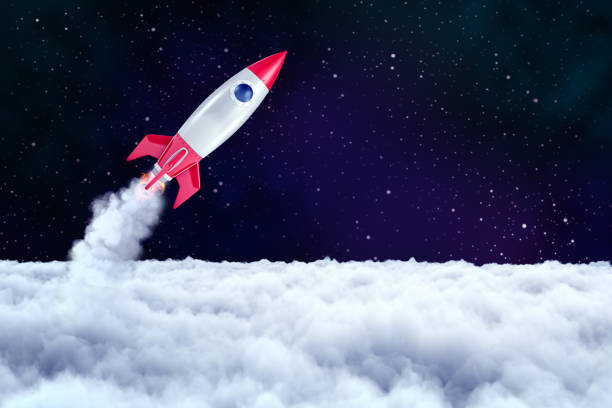 istock 3d rendering of a space rocket which has just passed through a layer of thick clouds and is now heading into open space. 1176773736