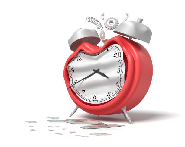 istock 3d rendering of damaged silver red alarm clock isolated on white background 1176774440