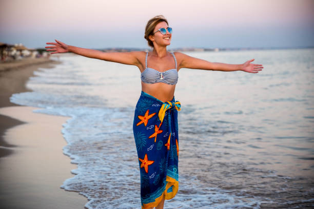 istock Woman Raised Hands on beach 1176774828