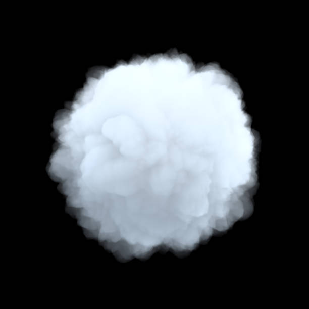 Photo of 3d rendering of a white bulky cumulus cloud in shape of circle on a black background.