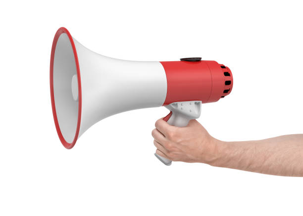istock 3d rendering of red and white megaphone in hand isolated on white background 1176777514
