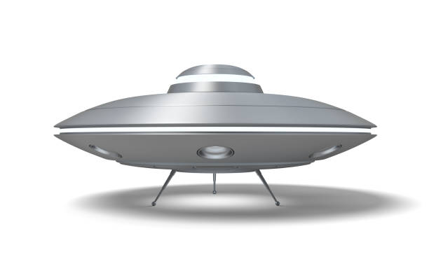 istock 3d rendering of a UFO standing on the ground with its hatch open isolated on a white background. 1176777600