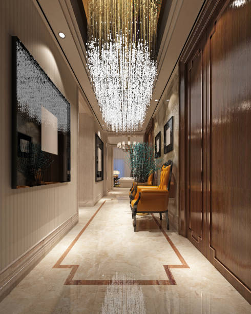 istock 3d render of luxury hotel corridor 1176777982