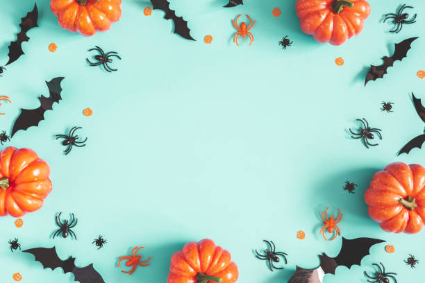 istock Halloween decorations on blue background. Halloween concept. Flat lay, top view, copy space 1176778158