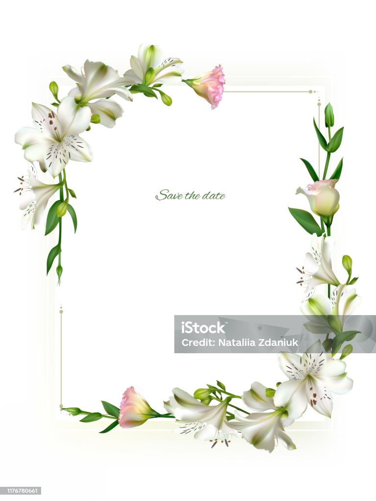 White Flowers Floral Background Green Leaves Eustoma Lilies Stock  Illustration - Download Image Now - iStock