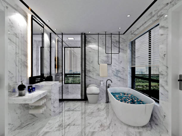 istock 3d render of luxury bathroom interior. 1176780664