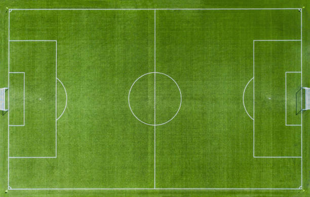 empty green soccer football pitch aerial view - quiet time imagens e fotografias de stock