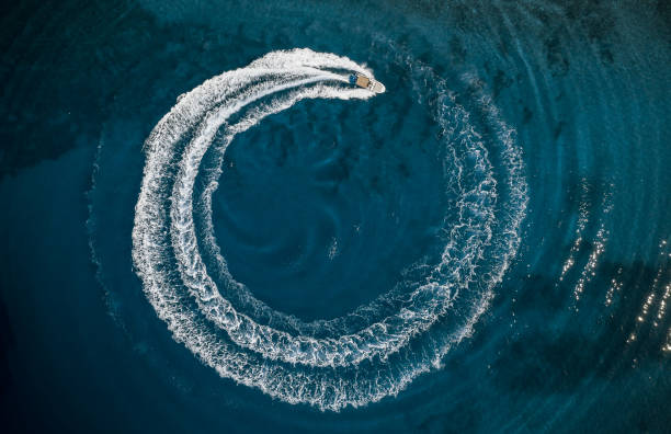 istock Speed boat in mediterranean sea, aerial view 1176782497