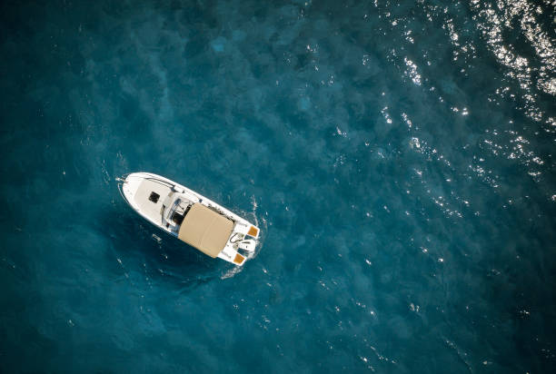 istock Speed boat in mediterranean sea, aerial view 1176782577