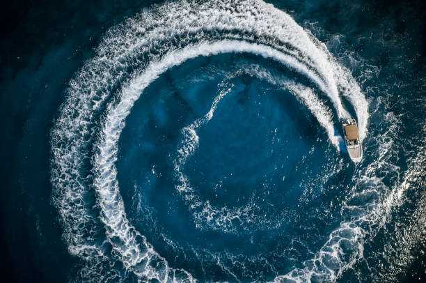 istock Speed boat in mediterranean sea, aerial view 1176782596