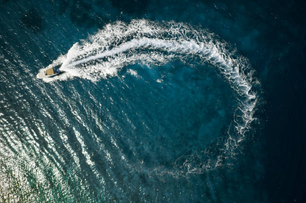 istock Speed boat in mediterranean sea, aerial view 1176782647