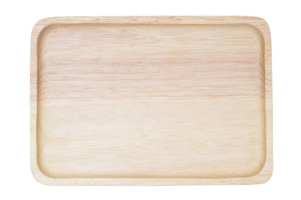 istock Top view empty flat wooden tray isolated on white background 1176785302