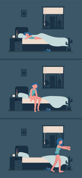 illustrations, cliparts, dessins animés et icônes de femme de sommeil somnambule grand ensemble - waking up women bedding underwear