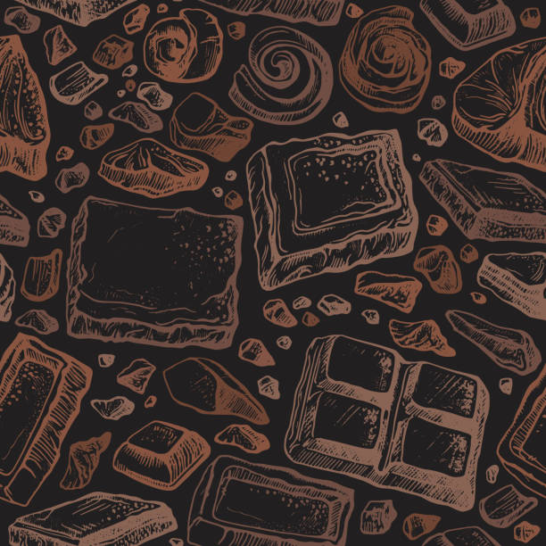 illustrazioni stock, clip art, cartoni animati e icone di tendenza di cioccolato. modello vettoriale. sfondo vintage - chocolate chocolate candy backgrounds brown