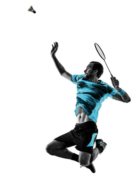 istock Badminton player man shadow silhouette isolated white background 1176793472