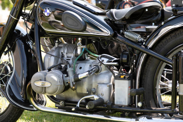 Kiskunlachaza Hungary Jun 29, 2019: Vintage bike show BMW from the West German bike productions  (Commonist eare) - in mint condition.