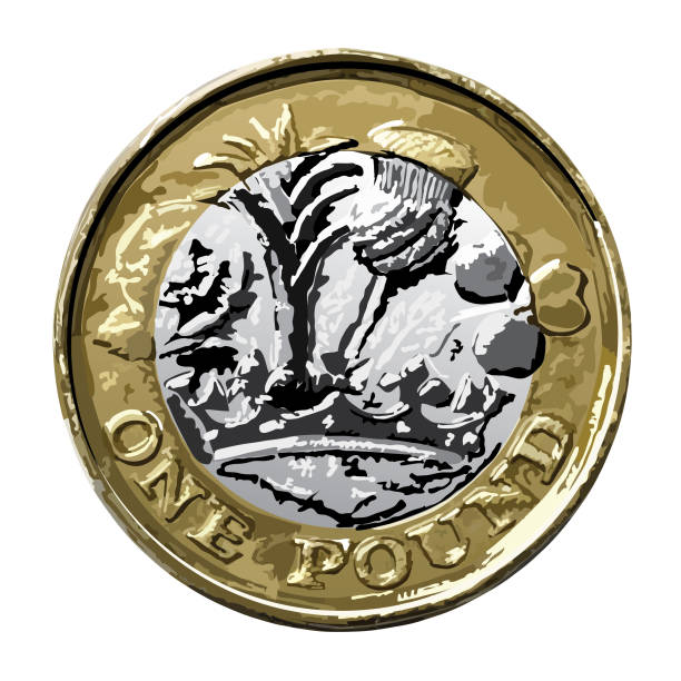 one pound coin loose illustration reverse side crown and thistle one pound coin stock illustrations