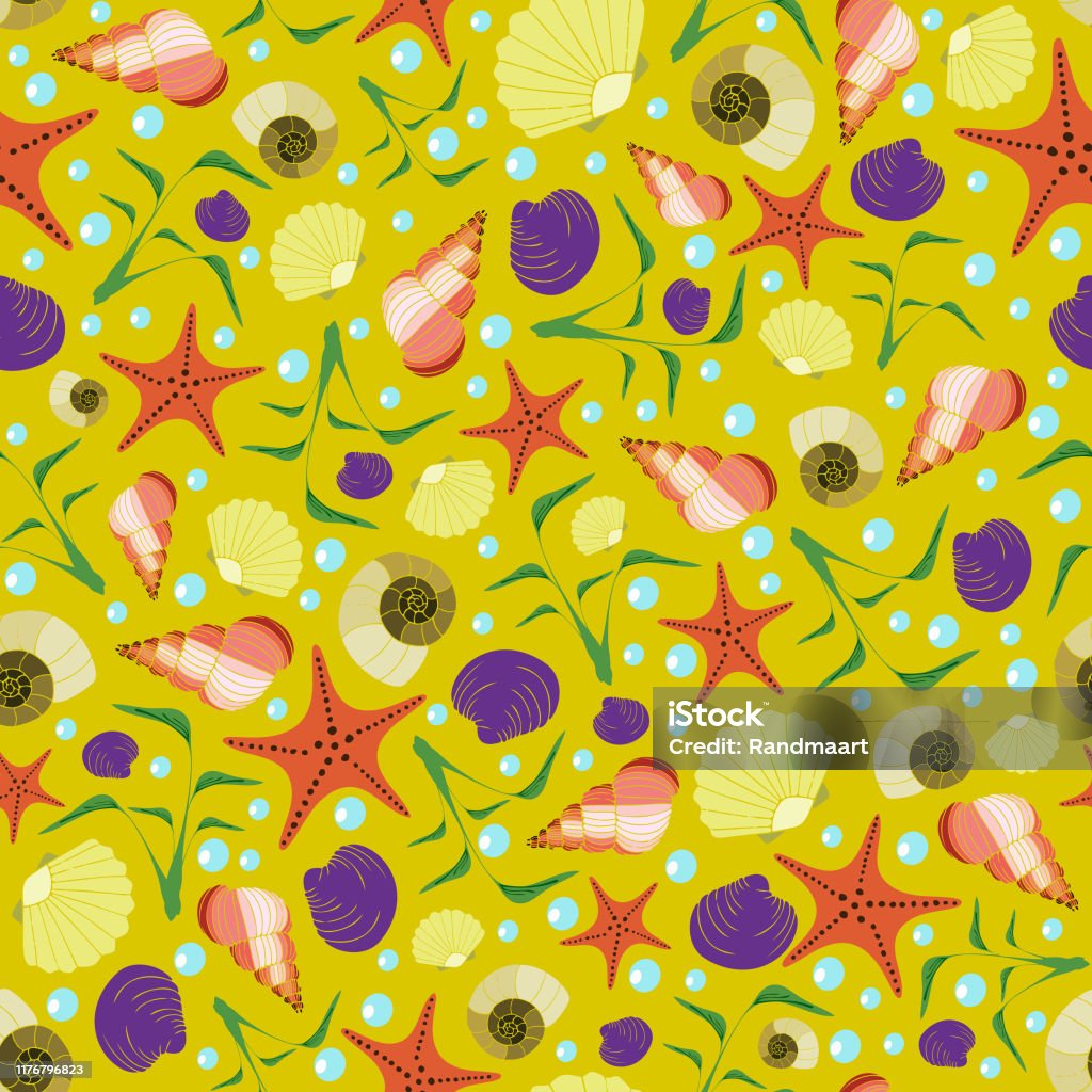 Seamless Repeat Wallpaper With Sea Elements Under The Sea Ocean Shell ...