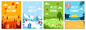 istock Seasons backgrounds. Autumn, Spring, Summer, Winter. Flat banners design template. A4. Vector 1176796826