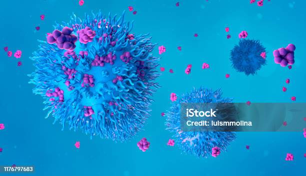 Proteins With Lymphocytes Tcells Or Cancer Cells Stock Photo - Download Image Now