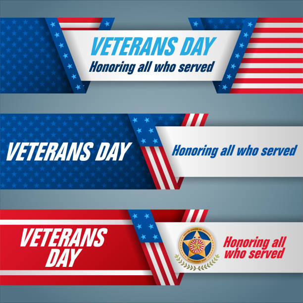 ilustrações de stock, clip art, desenhos animados e ícones de set of banners for celebration of veteran's day in u.s. - government flag american culture technology