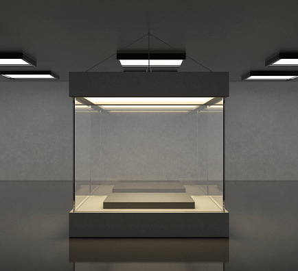 Empty modern gallery space with bright showcase