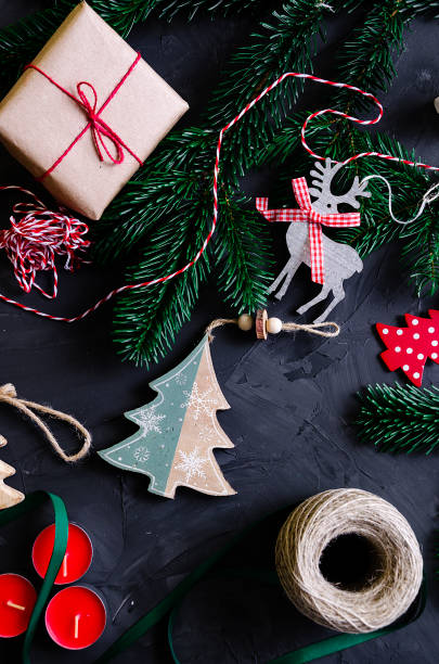 istock Christmas layout with toys, Christmas tree, tinsel and cocoa 1176804251